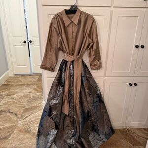 Teri Jon taffeta and metallic shirt waist dress